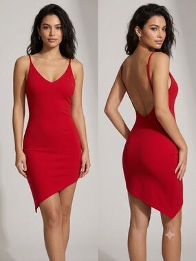Red Asymmetrical Slip Dress